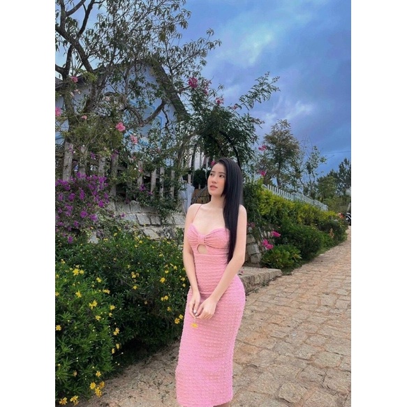 Đầm 2 dây ôm body dài qua gối vải xốp cao cấp - ALOHASHOP91