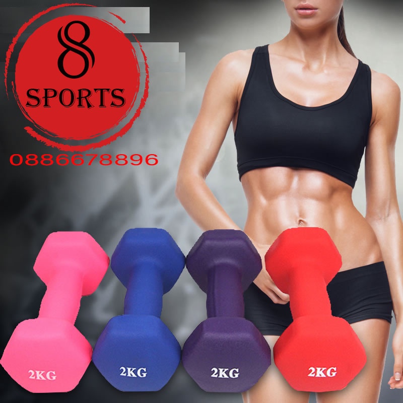 Tạ tay 1kg bọc cao su tự nhiên cao cấp, an toàn, chuyên dùng tập gym, yoga, thể dục, thể thao, giảm cân 8sport