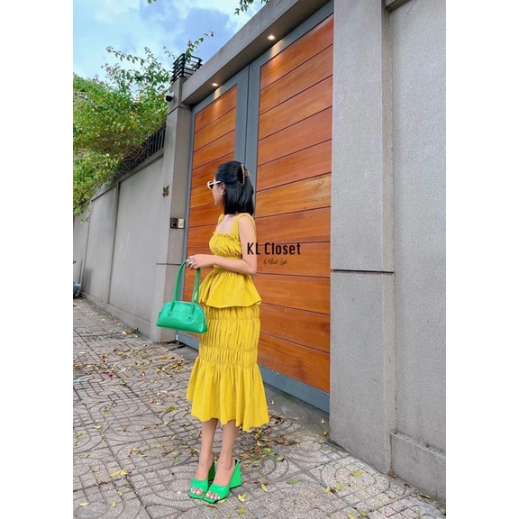 Set áo 2 dây mix chân váy nhún siêu sang chảnh