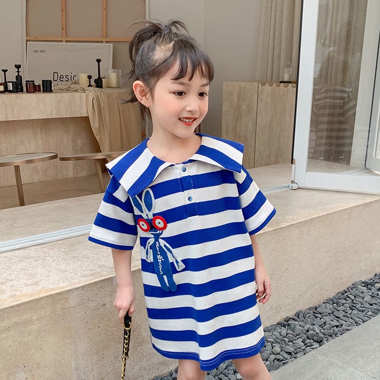 Đầm Thun Polo Cotton Mỏng Màu Nhuộm Thời Trang Mùa Hè Hàn Quốc Mới Cho Bé Gái