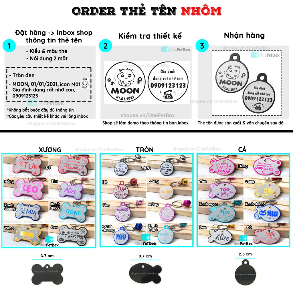 Vòng cổ cho Mèo Chó handmade (kèm thẻ tên NHÔM) OnePetBox