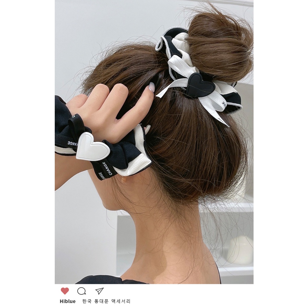 Dây Buộc Tóc Hình Nơ Trái Tim Màu Đen Phong Cách Pháp Cổ Điển Thời Trang 2022