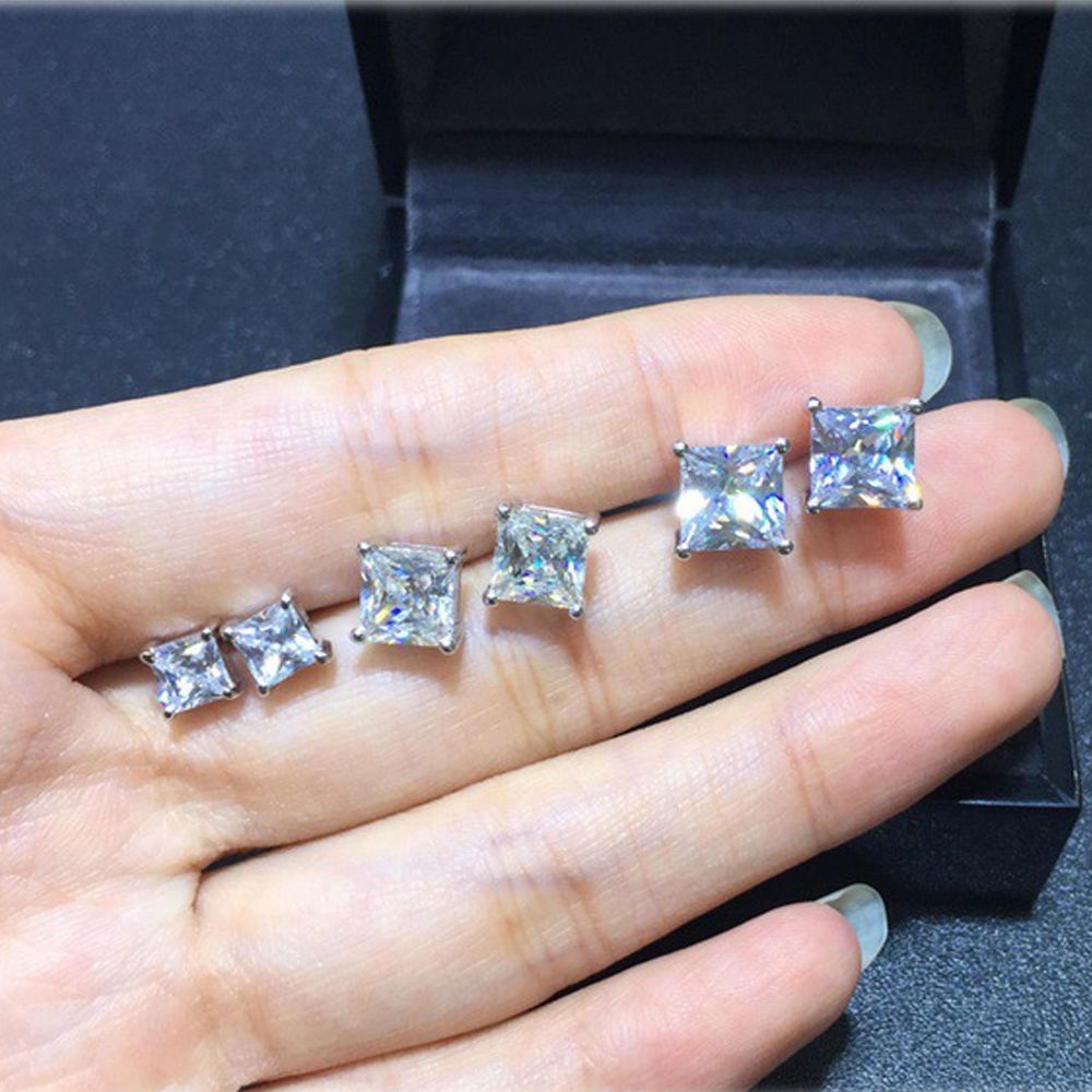 Bông tai đính đá zircon trắng mặt vuông phong cách thời thời trang cho nam nữ