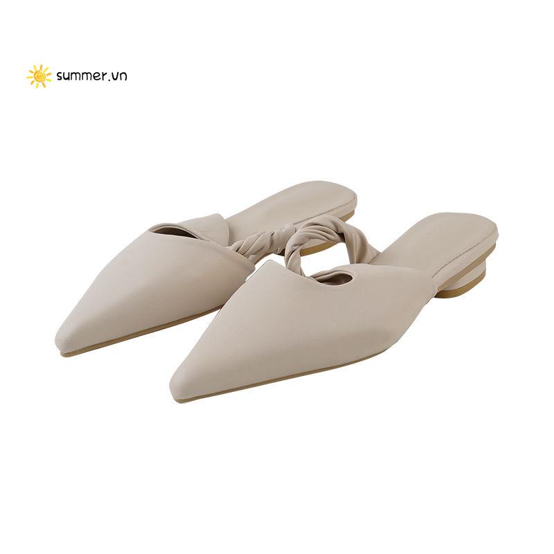 Boccalook Dép Mũi Nhọn Gót Thấp Mềm Mại Thiết Kế Xoắn Nhẹ Nhàng Thời Trang Hàn Quốc @ -