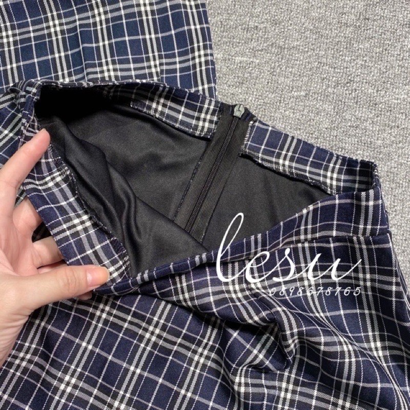 Pass set váy croptop kẻ caro