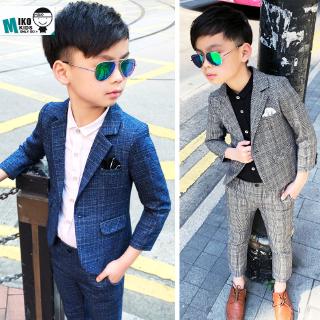 🎀T Tongbei🎀Mùa Thu🎀Bộ Đồ Vest Kẻ Sọc Ca Rô 100-170cm Kiểu Hàn Quốc Thời Trang Xuân Thu Cho Bé