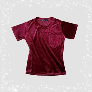 Áo thun nữ cổ tròn vải nhung thời trang