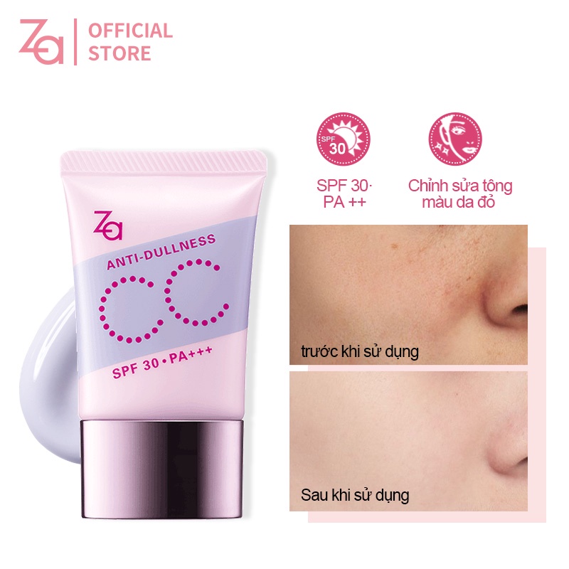 Kem chống nắng CC ZA SPF 30/PA +++ lót trang điểm dưỡng ẩm nhiều hiệu ứng màu nude chỉnh tông da vàng 30g