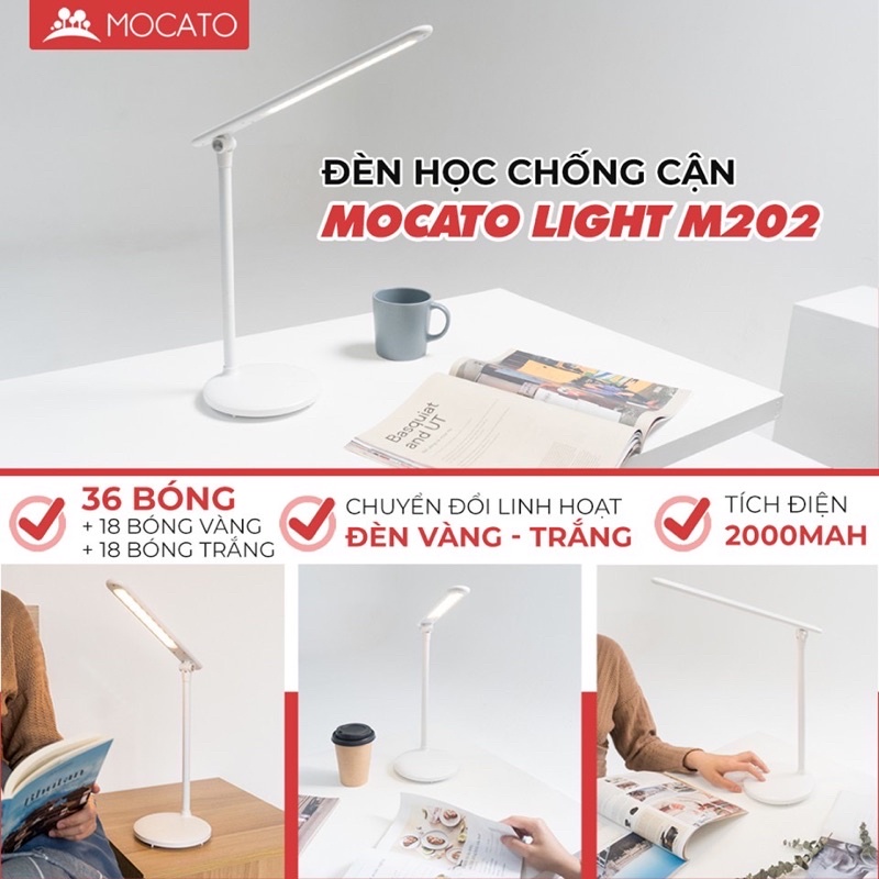 Đèn Học Chống Cận Mocato Light M202, để bàn đọc sách, chống mỏi mắt, tích hợp pin dự phòng, nhiều chế độ sáng