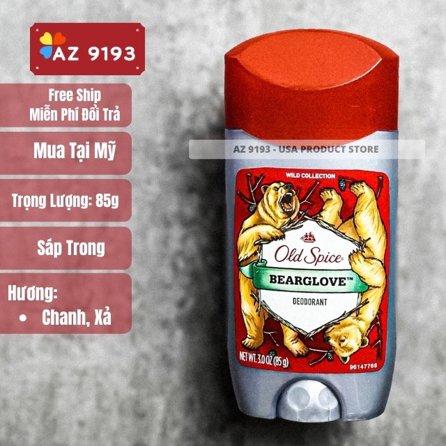 [Mua Tại Mỹ] Lăn Khử Mùi Nam Old Spice 85g, Sáp Trong, Dòng Wild Collection - Chống Vàng Áo - AZ 9193