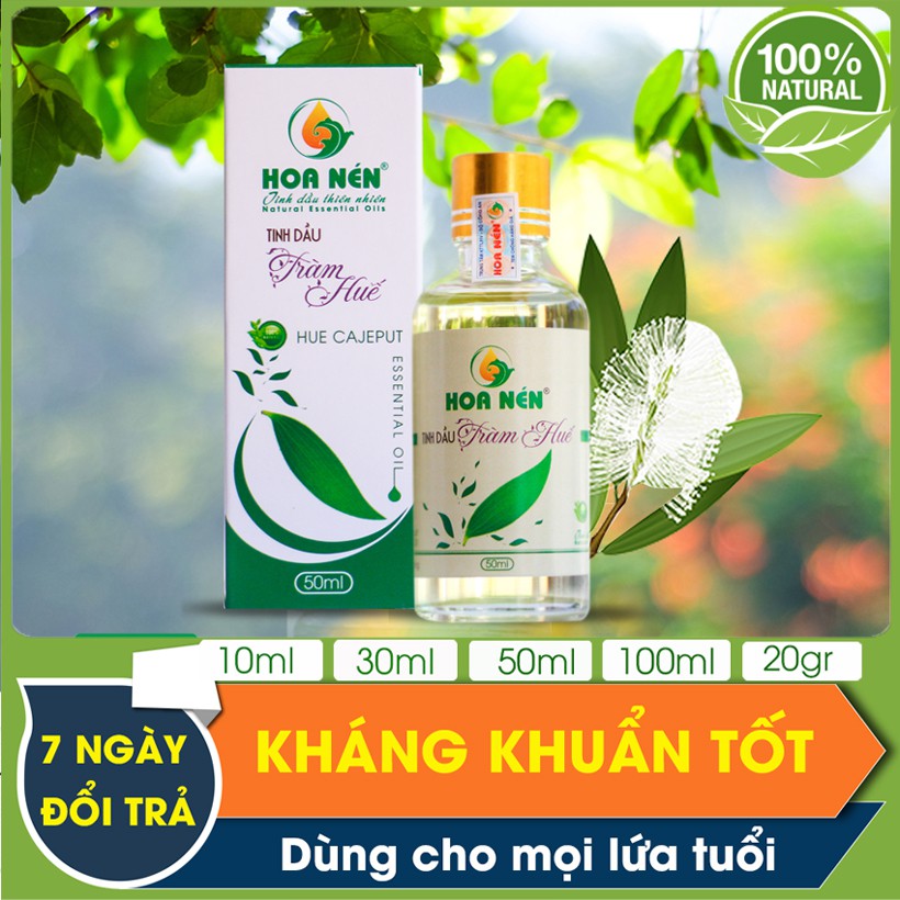 Tinh dầu Tràm trà thiên nhiên 100% - Hàm lượng Cineol 67.5% - Kháng khuẩn rất cao -  SX tại Huế - Hoa Nén