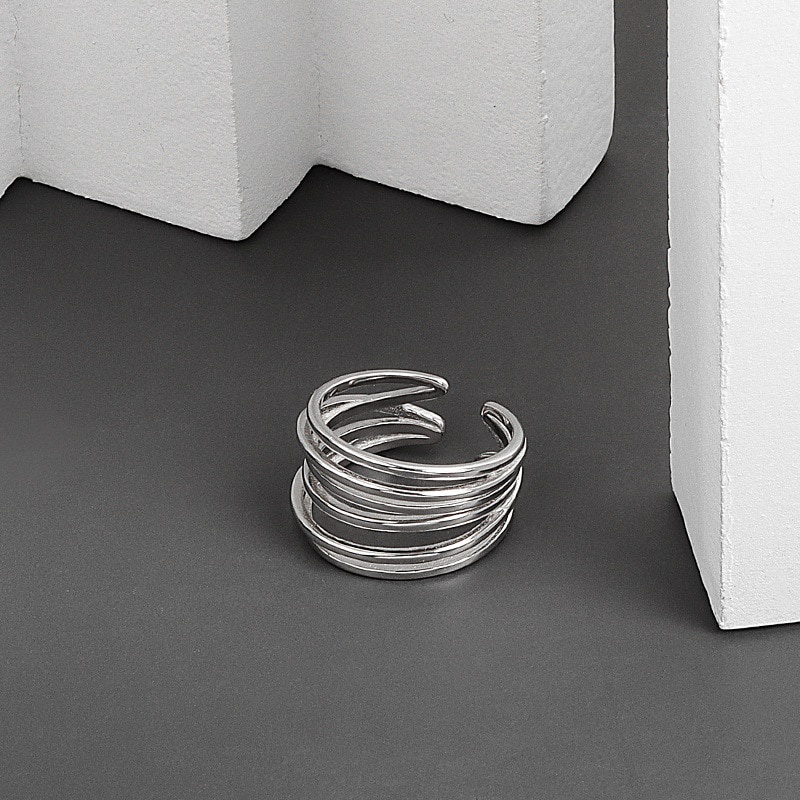 Nhẫn Hở Nhiều Lớp Màu Vàng / Bạc Phong Cách Cổ Điển Có Thể Điều Chỉnh Kích Thước Cho Nữ