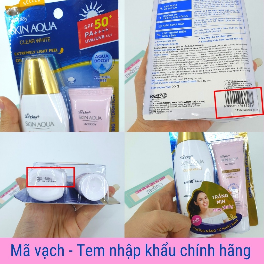 Kem chống nắng Skin Aqua Clear White chống tia UV SPF 50+ không cồn 55g - ZAVENCI Official