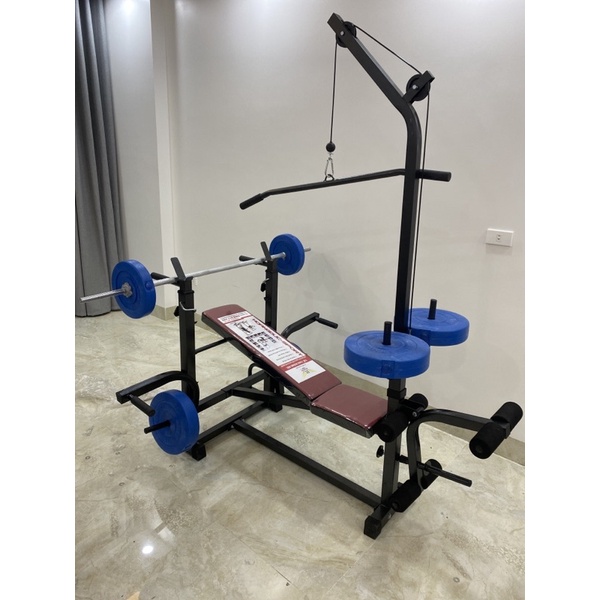 Combo ghế tập tạ đa năng Hoàng Đức Sport kèm đòn tạ 1.5m và 20kg tạ nhựa xuki 0968417433