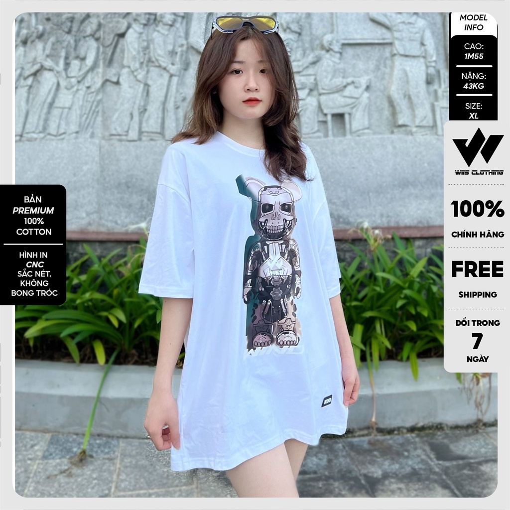 Áo thun tay lỡ unisex form rộng WIIS phông oversize bản Premium Gấu Điện nam nữ ulzzang