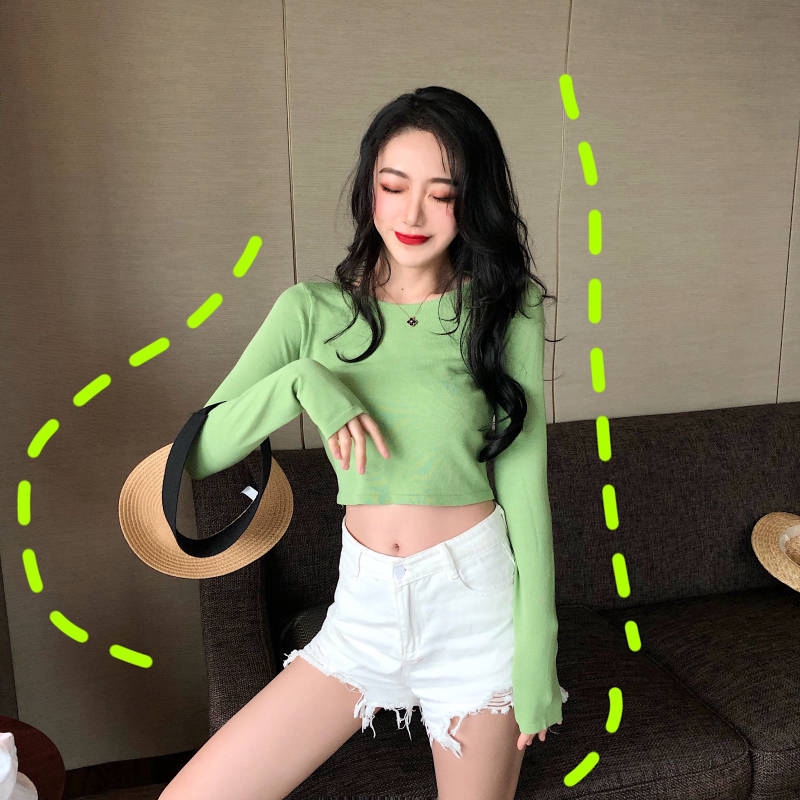 Áo croptop dệt kim tay dài thời trang Hàn Quốc