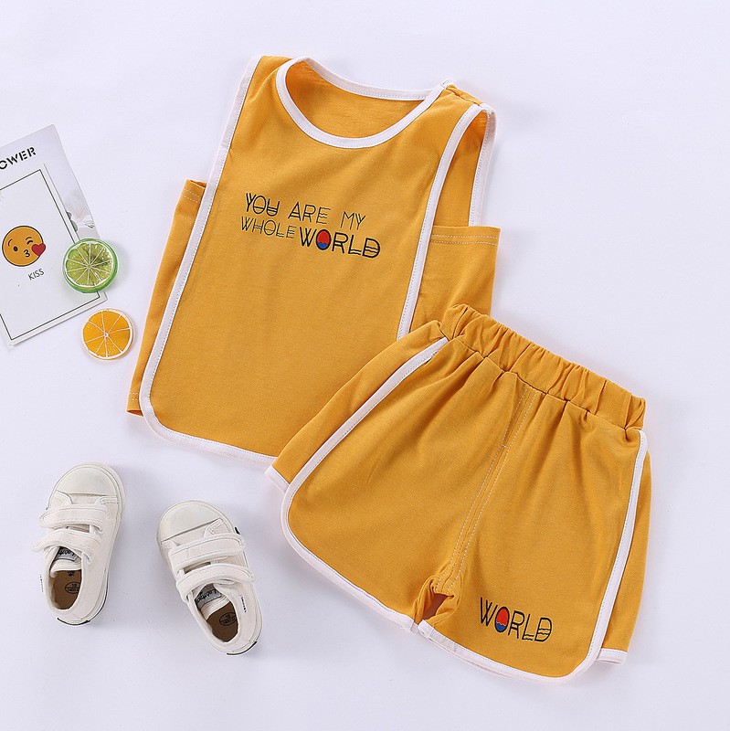 Bộ vest trẻ em mùa hè cotton nam nữ thể thao quần đùi trẻ em, xu hướng bình thường của em bé, bộ đồ hai mảnh