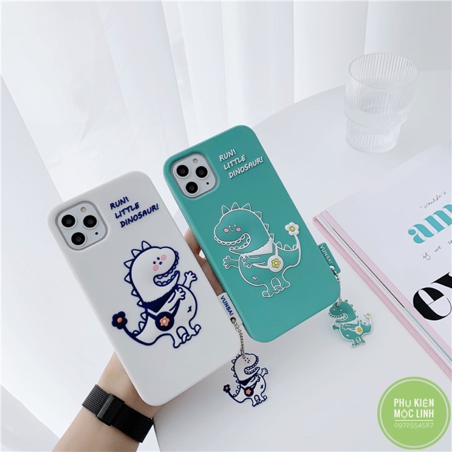🦕Tặng kèm móc Dragon🦕Iphone 6plus 7plus 8plus X Xs max 11 / 11 pro / Max Ốp silicon khủng long đuôi hoa  chống sốc