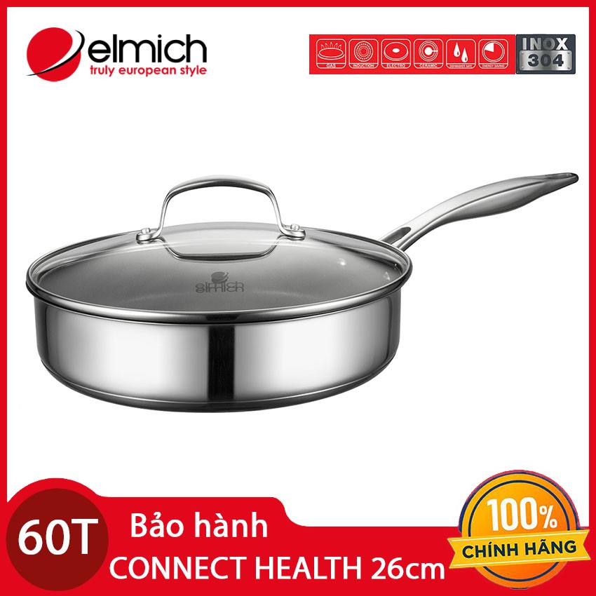 Chảo chống dính Inox 304 Connect Health Elmich EL3142 đường kính 26cm nhập khẩu CH Séc chính hãng, bảo hành 60 tháng