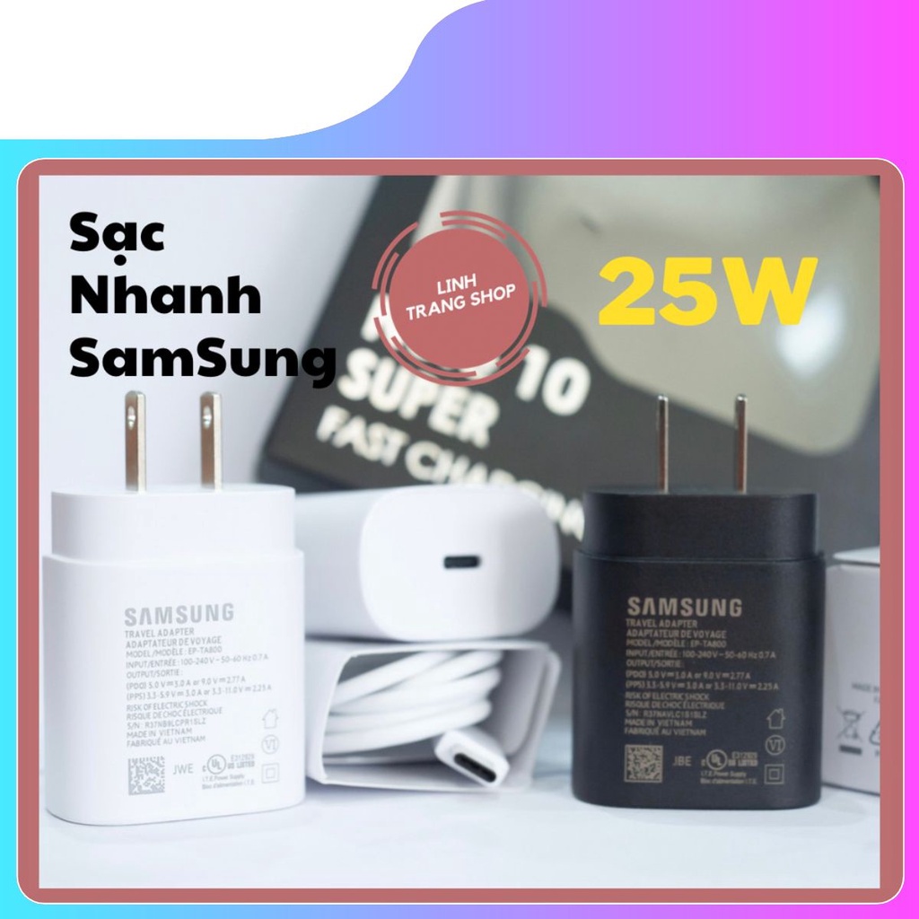 Sạc Nhanh SamSung 25W Chân Cắm Type C ( Bảo Hành 12 Tháng), Dây Sạc Nhanh Samsung 25W + Củ Sạc Nhanh SamSung 25W