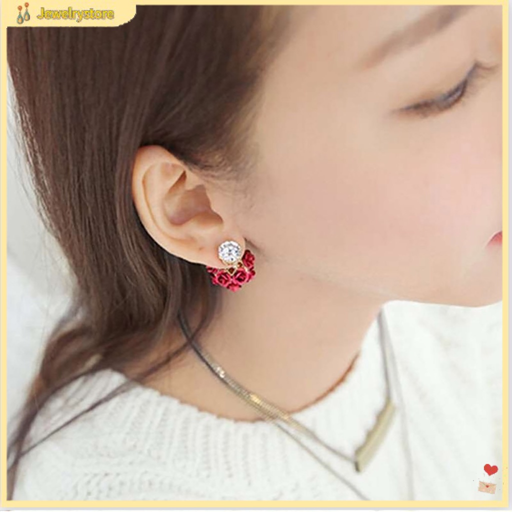 Bông tai hợp kim hình bó hoa có đính đá đầy độc đáo cho nữ