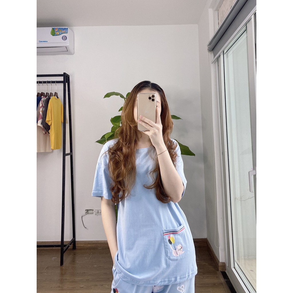 Bộ cotton mặc nhà Quảng Châu cộc tay quần lửng co giãn 4 chiều #Mây #Thỏ