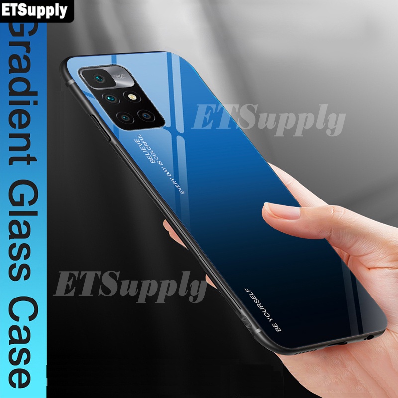 Ốp Điện Thoại Mặt Kính Cường Lực Màu Gradient Cho Xiaomi Redmi 10 Note 10 5g Pro 10s 11T Pro Lite 5G Ne Redmi 10