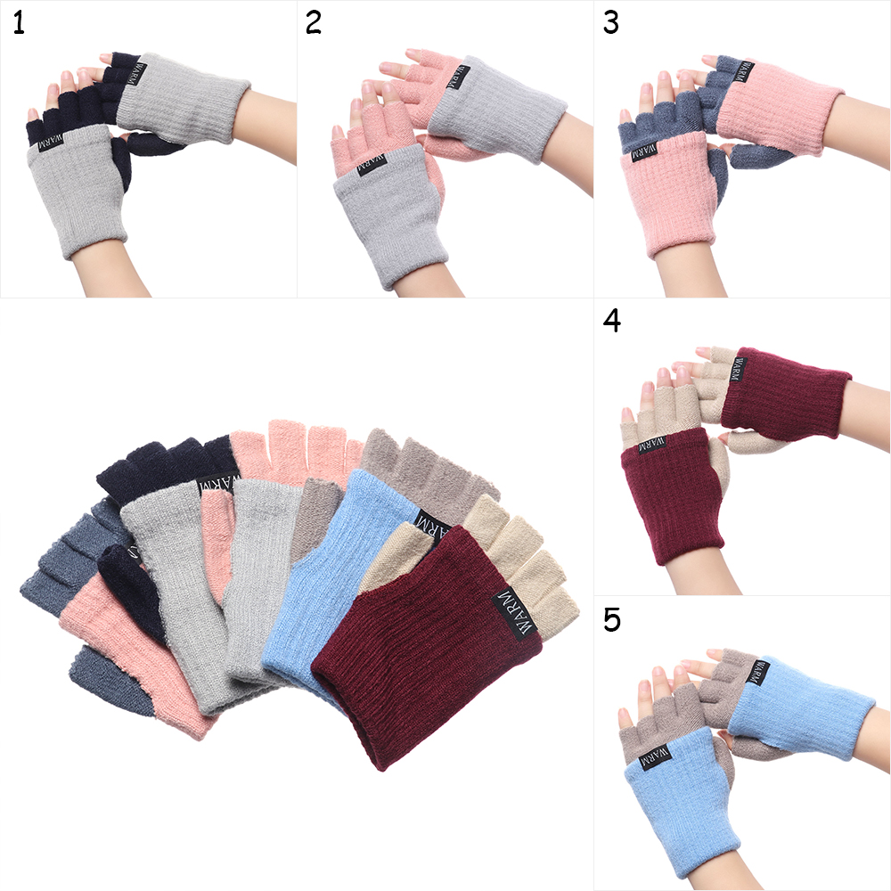 Đôi găng tay len hở ngón màu trơn ấm áp hợp thời trang