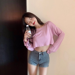 ÁO CROP TAY DÀI TRƠN ( KÈM ẢNH THẬT )