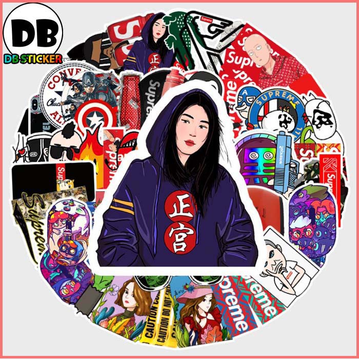 [Set 50 Cái] Bộ Sticker chủ đề Supreme đường phố cực chất dán trang trí laptop, nón bảo hiểm, vali, ván trượt - DB.040