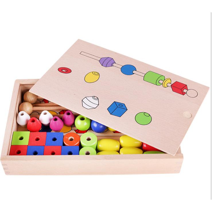 [ Hàng loại 1]BỘ QUE XÂU HẠT MONTESSORI - ĐỒ CHƠI GỖ