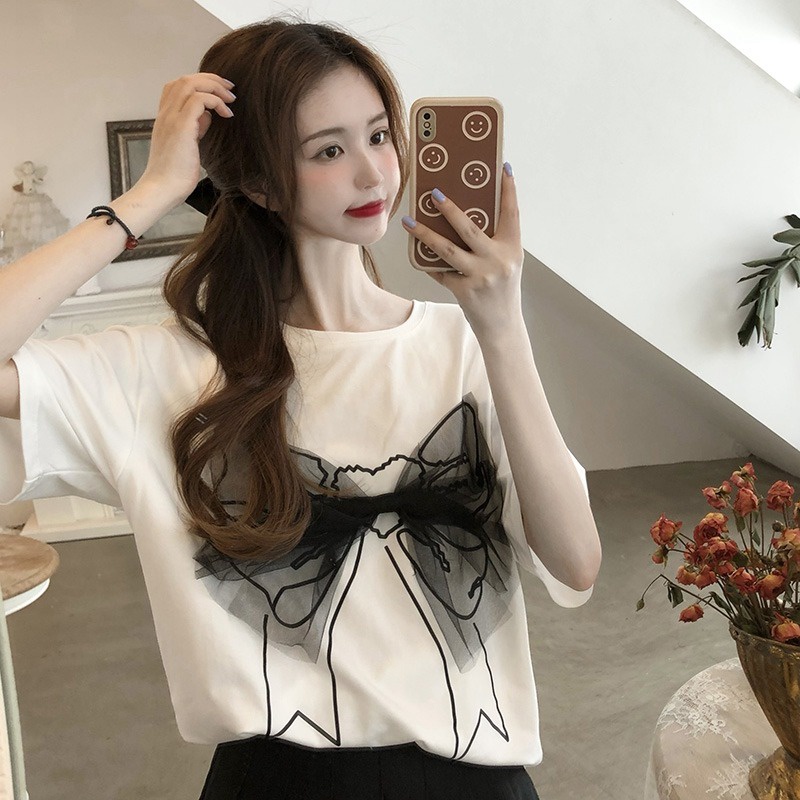 NRVP Áo Thun Nữ Dáng Dài Rộng Tay Ngắn Phong Cách Thời Trang Đường Phố Hàn Quốc