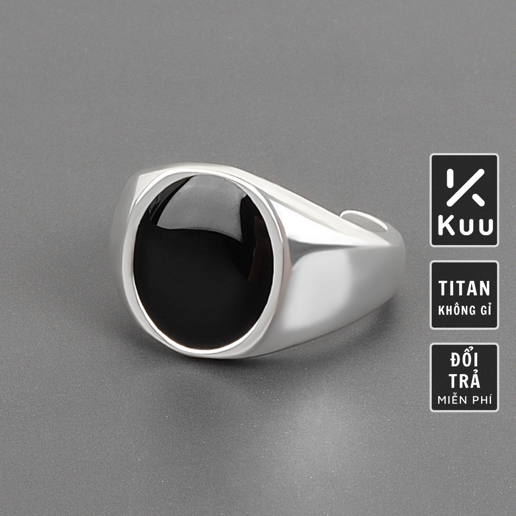 Nhẫn nam nữ tròn unisex Kuu Studio màu bạc thời trang đơn giản chất Titan đẹp không gỉ - Nhẫn Black Oval