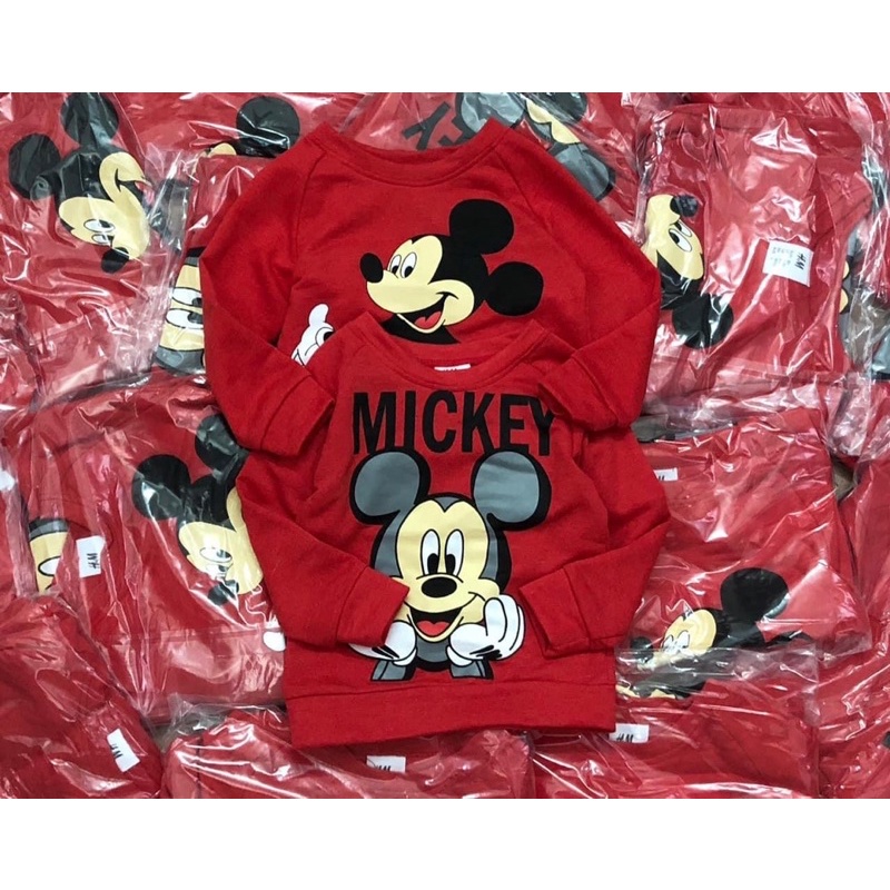 Set 2 áo nỉ Micky đỏ bé trai bé gái