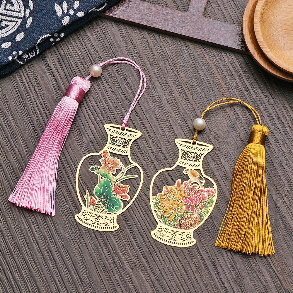 PISTA Thẻ Đánh Dấu Trang Sách Bằng Đồng Thau Phối Tua Rua Phong Cách Retro