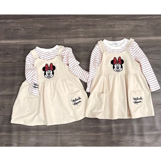set yếm kèm áo mickey kẻ cho bé gái