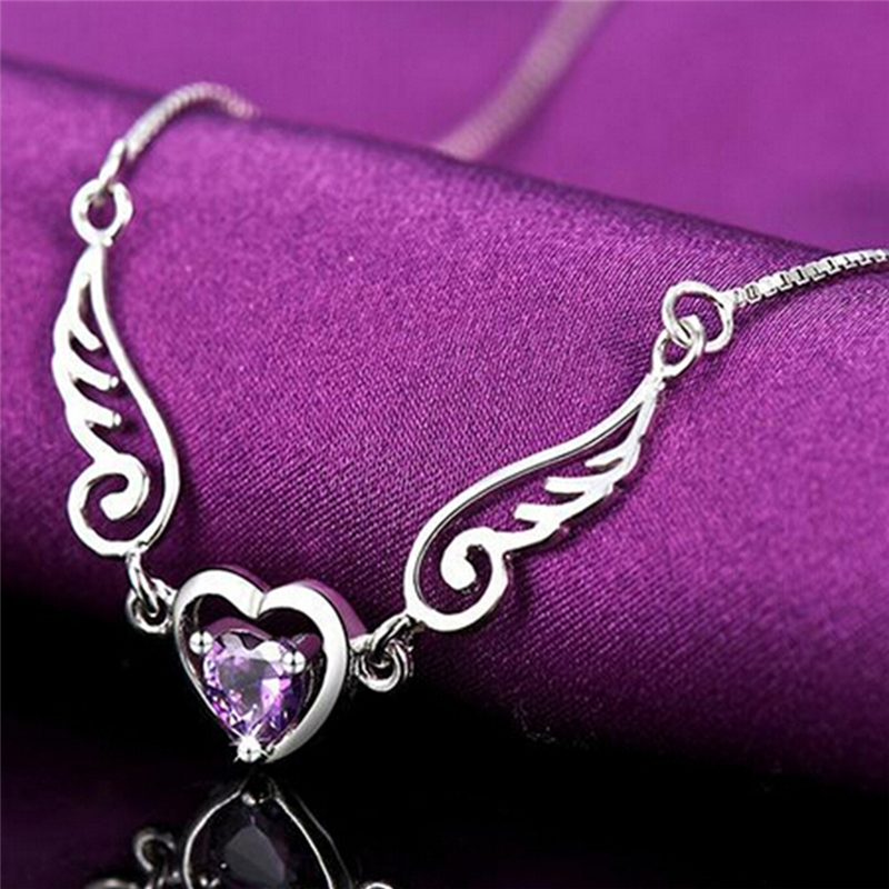 Vòng cổ bạc mặt hình trái tim đôi cánh thiên thần dễ thương cho nữ
