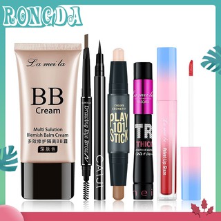 Bộ 6 mỹ phẩm trang điểm Lameila gồm mascara lâu trôi/ kem BB/ son môi chống thấm nước/ thỏi kem bắt sáng hai màu sắc