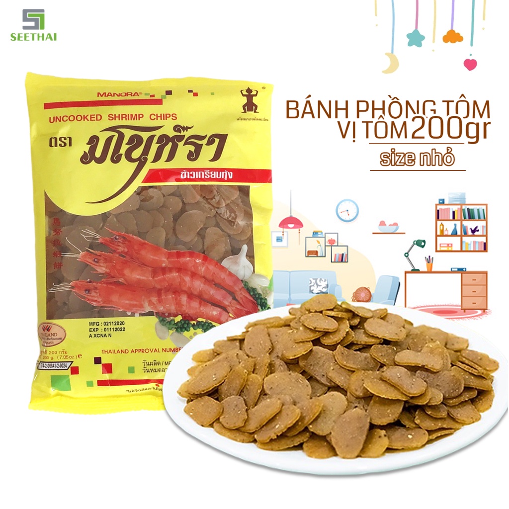 Bánh phồng tôm Thái Lan MANORA vị tôm 200gr bánh phồng tôm chưa chiên - túi Uncooked shrimp chips