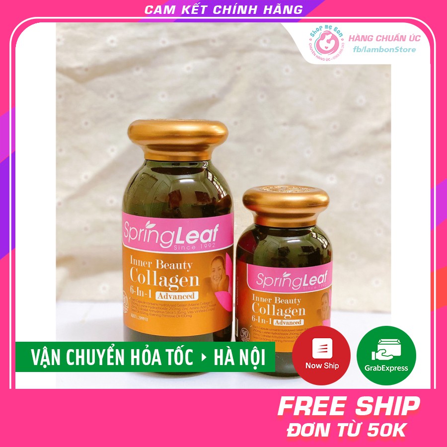 Collagen Springleaf 6 in 1, Viên Spring leaf inner beauty colagen 6-IN-1 advance 4.9, 90 viên, 180 viên ÚC