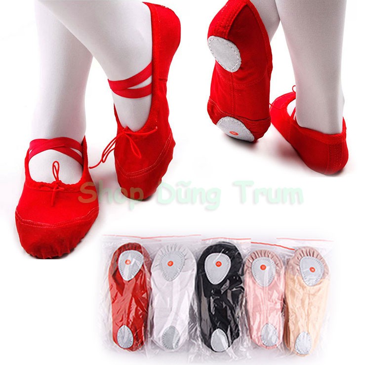 Giày bale múa trẻ em bọc mũi da lộn (Size 23 -&gt; 33)