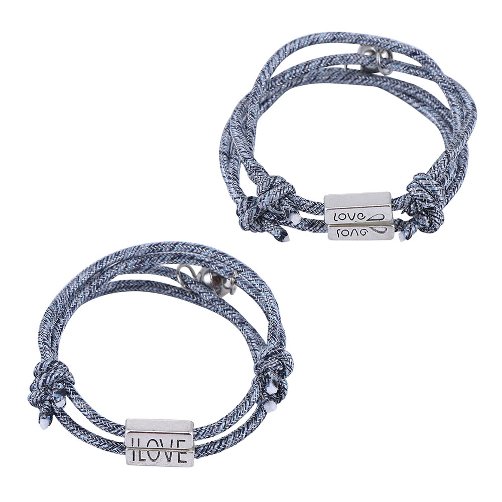 Fashionmaker 1 Pair Couple Lover Magnetic Bracelet English Letter LOVE Women Men Weaving Bangle