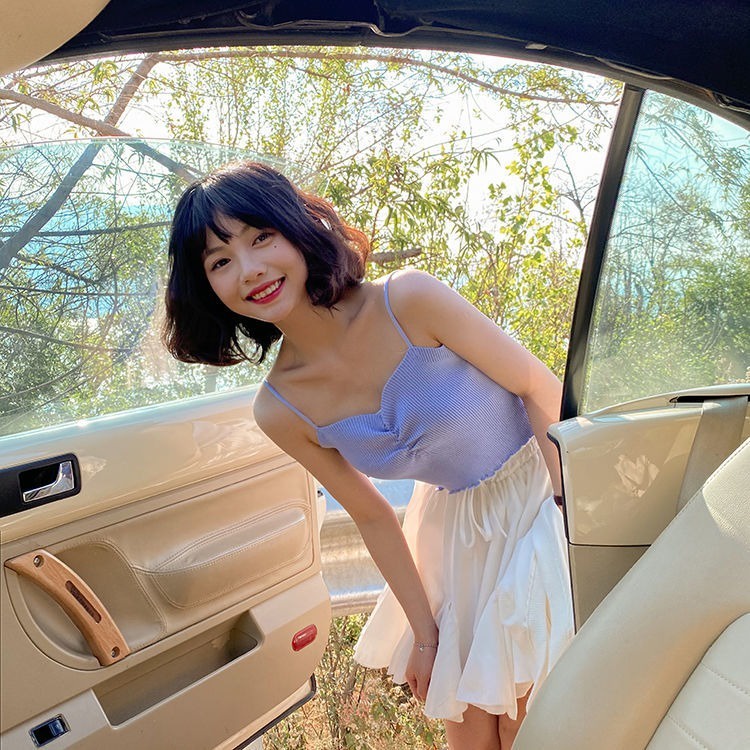 Áo hai dây ZHELIHANGFEI dệt kim màu sắc đơn giản quyến rũ thời trang cho nữ