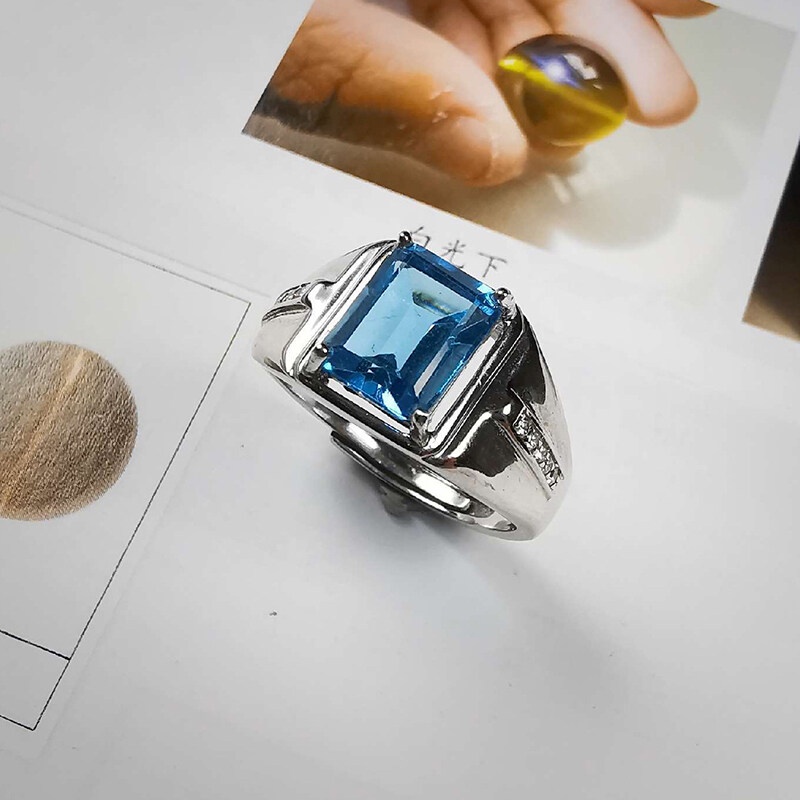 Nhẫn Đeo Tay Đính Đá Zircon Xanh Đơn Giản Thời Trang Mới Cho Nam