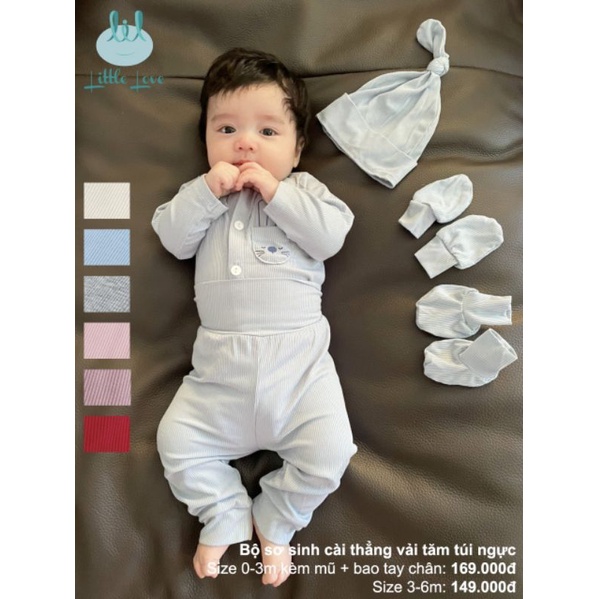 Bộ sơ sinh Little love cài thẳng vải tăm cao cấp