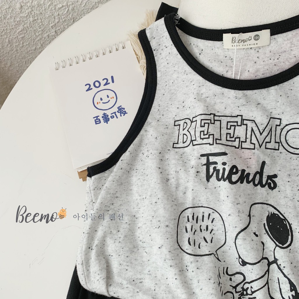 Bộ ba lỗ cotton unisex hoạ tiết Snoopy, bộ ba lỗ mặc nhà cho bé