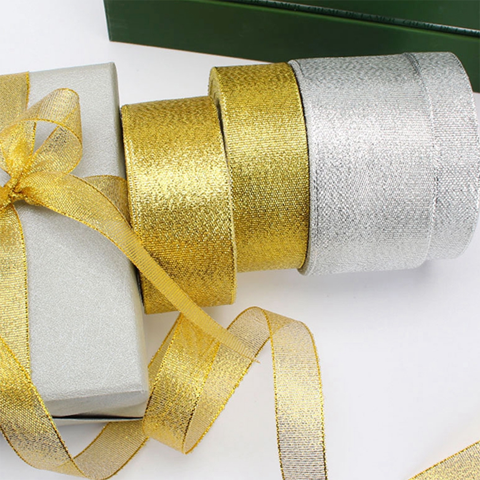 Cuộn Dây Ruy Băng 5cm 25Yards Màu Vàng / Bạc Lấp Lánh Trang Trí Tiệc Cưới / Giáng Sinh
