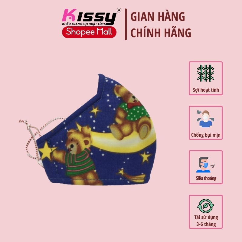 Khẩu Trang Kissy Trẻ Em Từ 6 Tháng Đến 3 Tuổi Họa Tiết Gấu Dễ Thương, Chống Bụi Mịn, Giao Đúng Mẫu