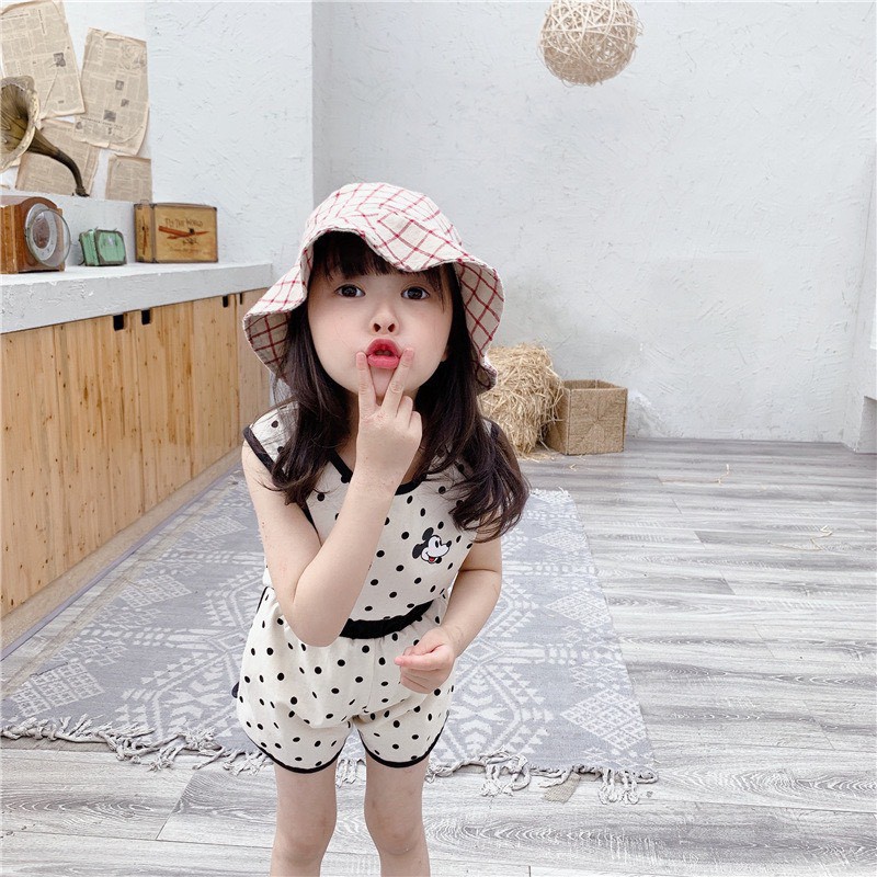 Bộ Đùi Sát Nách Chấm Bi Hai Màu Cho Bé Gái 8-20Kg NamKidShop V319