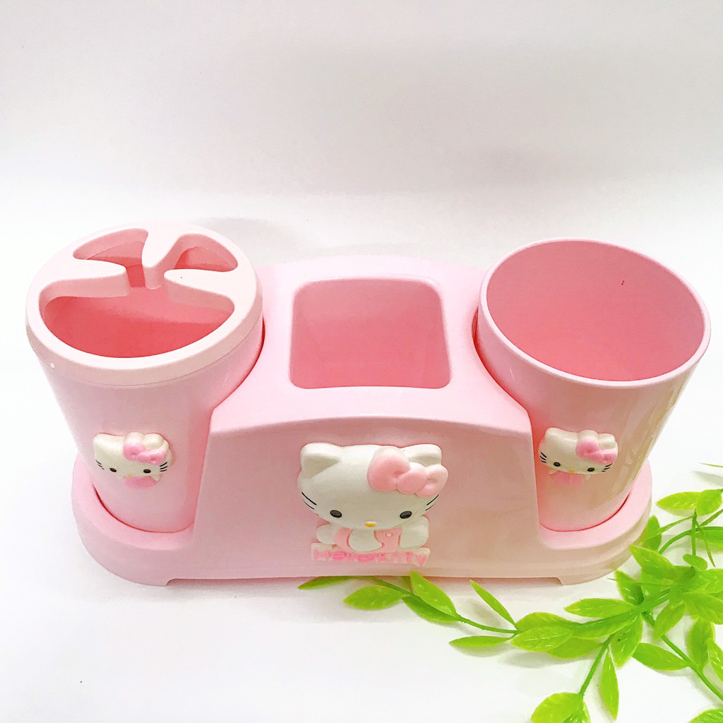 Cốc đánh răng và kệ để đồ 3 chi tiết Hello Kitty ☘☘